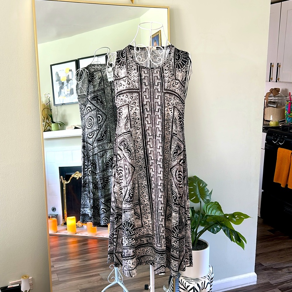 Style & Co. Black and White Geometric Midi Dress